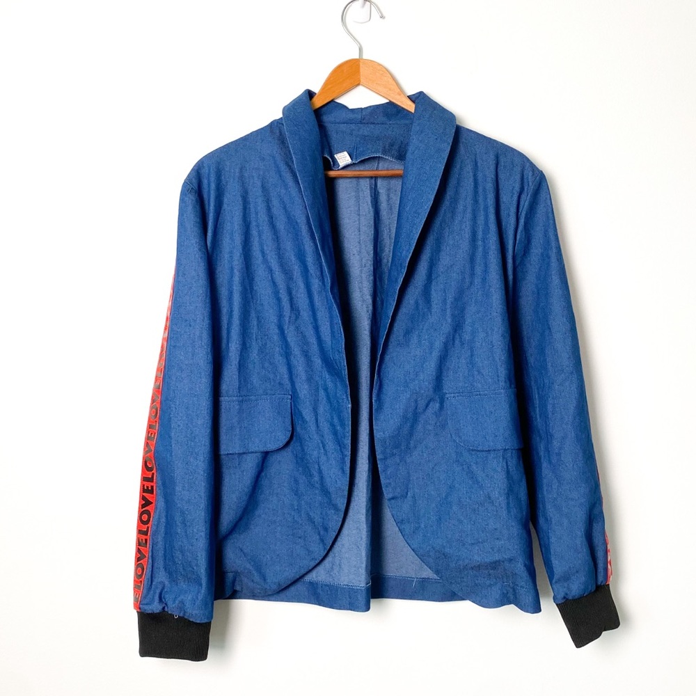 LOVE ❤️ Blue Jean Jacket with Red Tape Accents